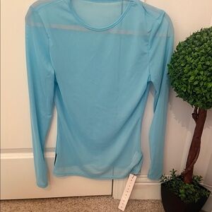 Missguided Women's Light Blue mesh Long Sleeve Top
